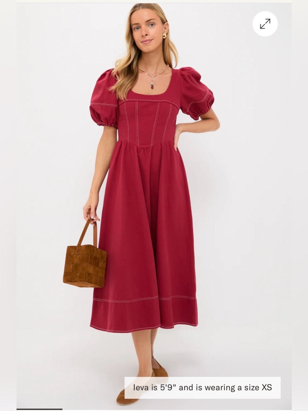 Moon River Oxblood Puff Sleeve Midi Dress